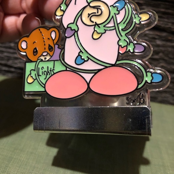 1995 Precious Moments Christmas t-light holder Xmas lights Pastel big eyes sad🩵 - Picture 9 of 12